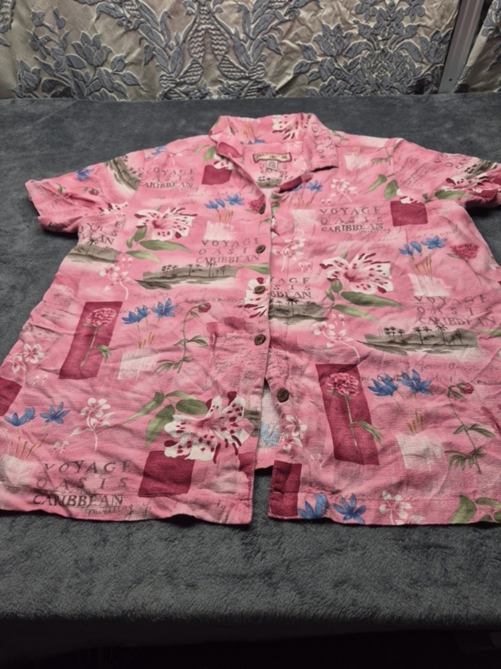 VTG Caribbean Joe  Womens 2XL Camp Blouse Vivrant Red Woven Rayon Short Sleeve